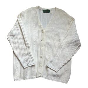 Vintage Northern Refections 100% Cotton V-Neck Cable Knit Cardigan Size Large